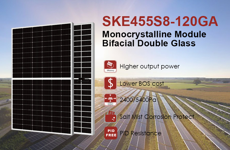 Солнечная панель с двойным стеклом MBB 182 мм, 455 Вт