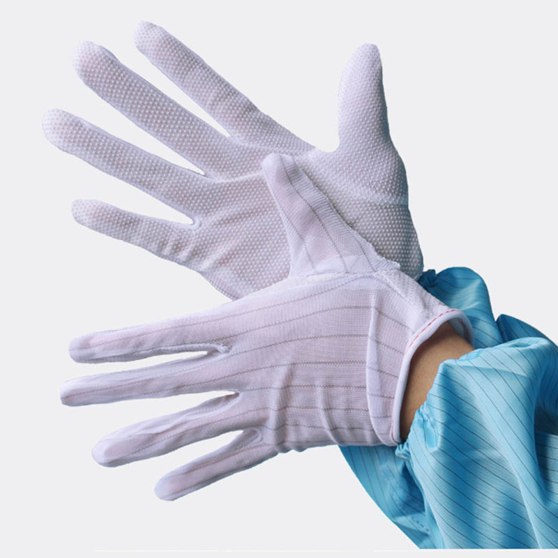 Токопроводящие перчатки ESD для чистых помещений из ПВХ с точечной ладонью
