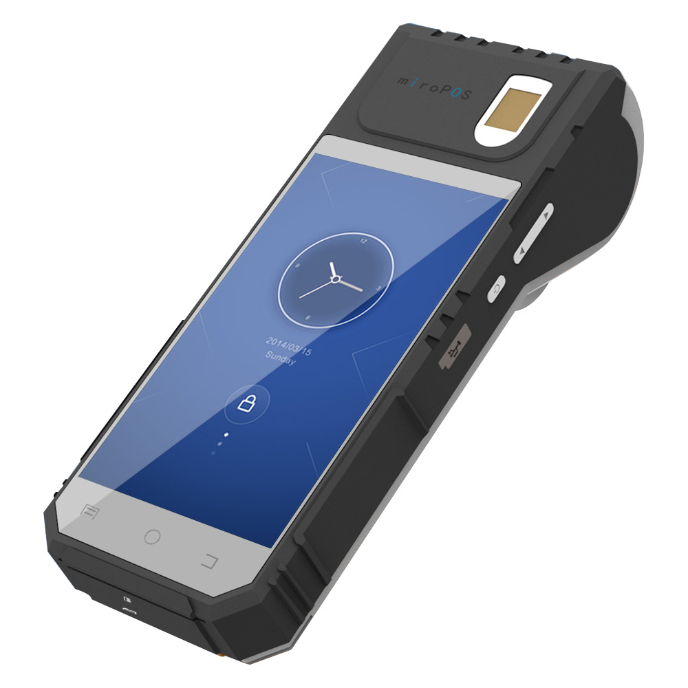 Android 6.0 2D Лазерный сканер штрих-кода Биометрический Android POS-терминал принтера с беспроводной зарядкой
