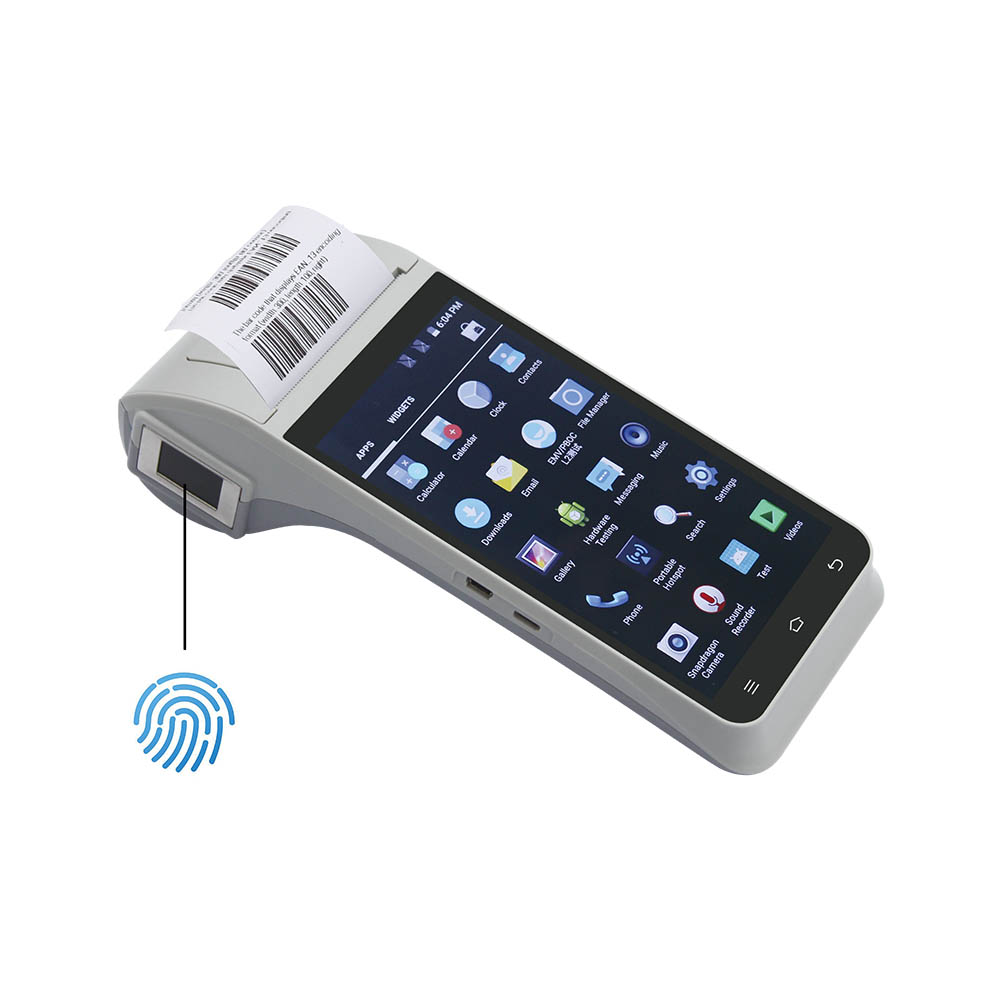 Dual Sim 4G Android 9.0 биометрический терминал MPOS отпечатков пальцев с принтером
