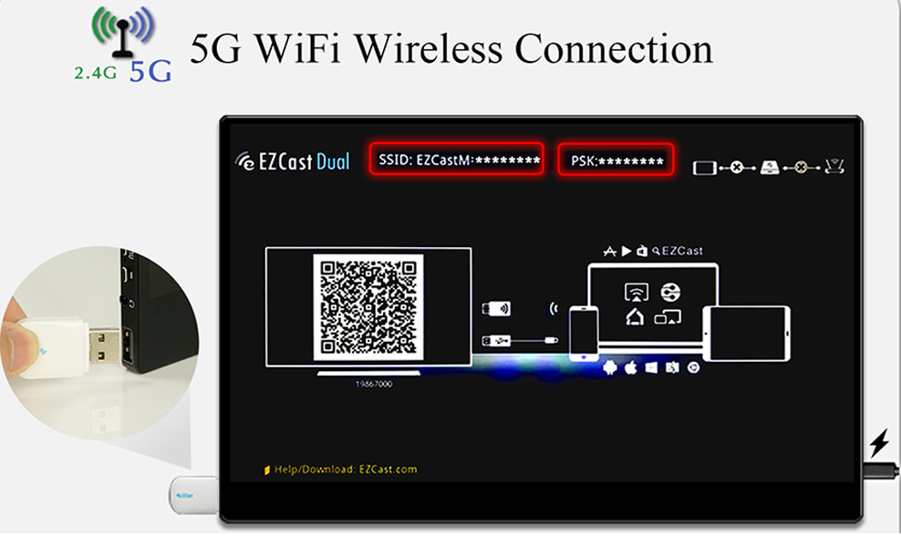 5G Wi-Fi беспроводной 16-дюймовый портативный монитор с сенсорным экраном