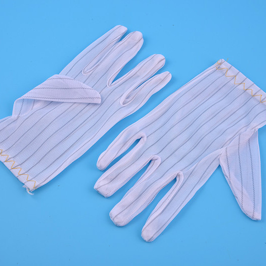 Антистатические защитные перчатки от электростатического разряда из полиэстера с белой полосой
