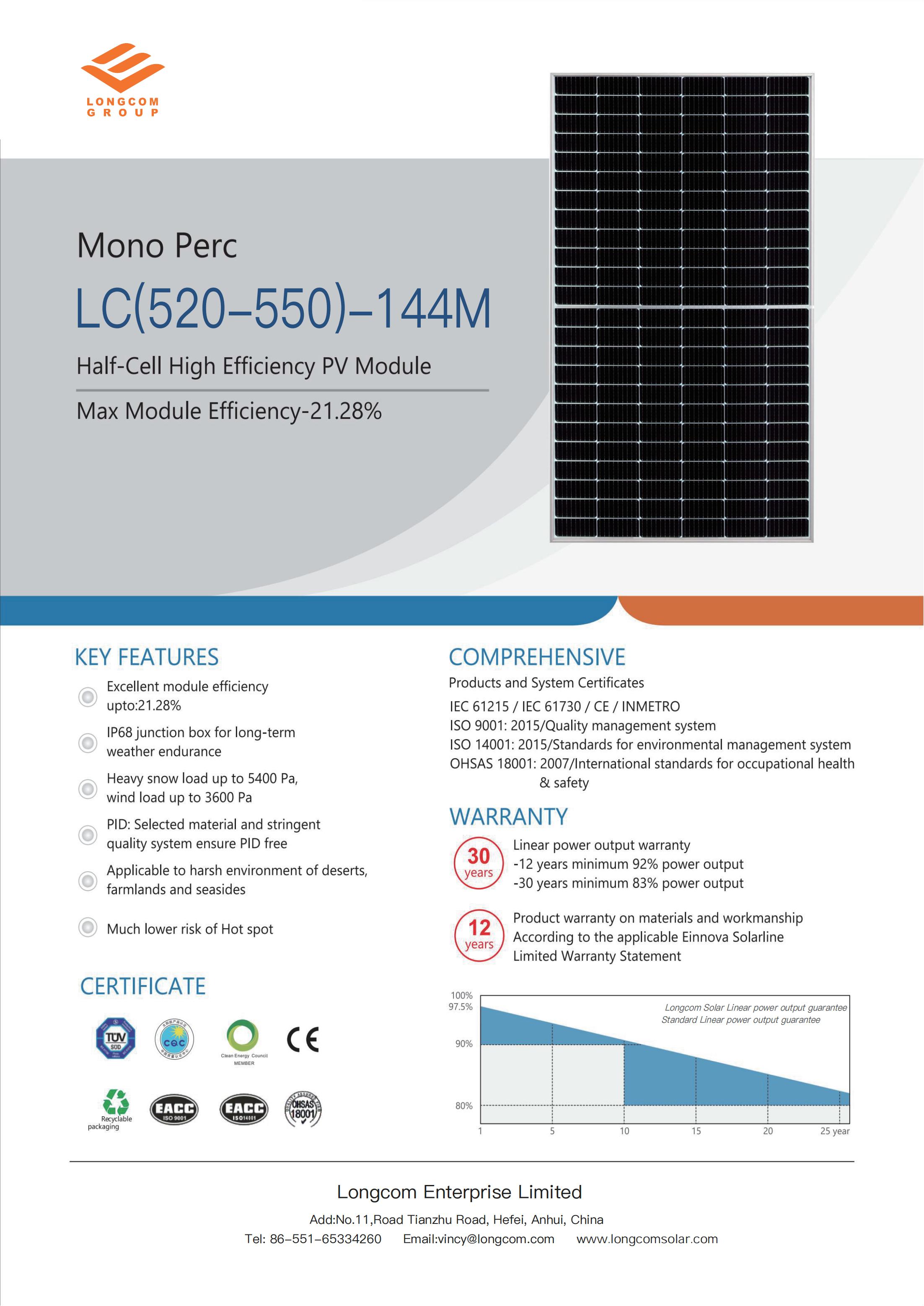 Моно панель солнечных батарей 535 Вт с 144 ячейками типа Half Cut