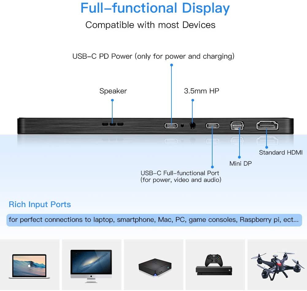 Full HD 4K USB Type-c Игровой ПК 13,3-дюймовый портативный ips-монитор для смартфона Ноутбук
