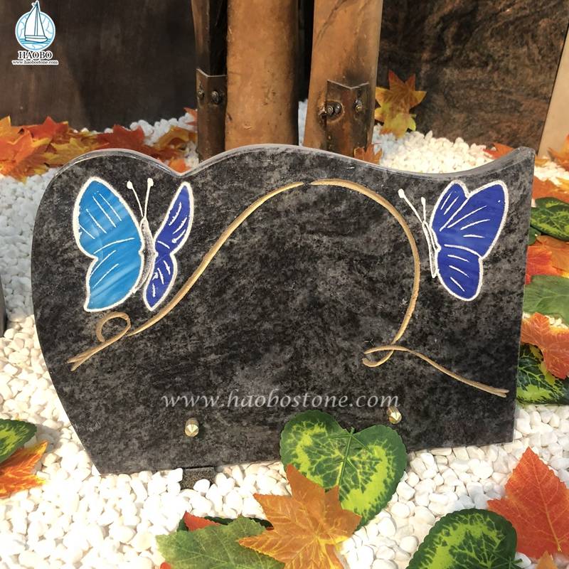 Багамская голубая гранитная бабочка с травлением надгробной плиты
