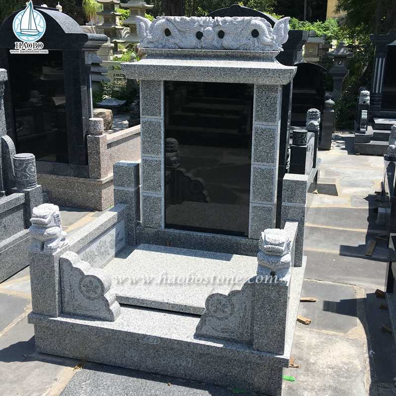 Азиатский Стиль Серый Гранитный Дракон Резные Похоронные Надгробия
