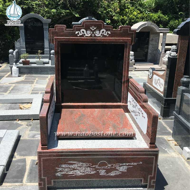 Дракон в китайском стиле с гравировкой из красного гранита надгробие
