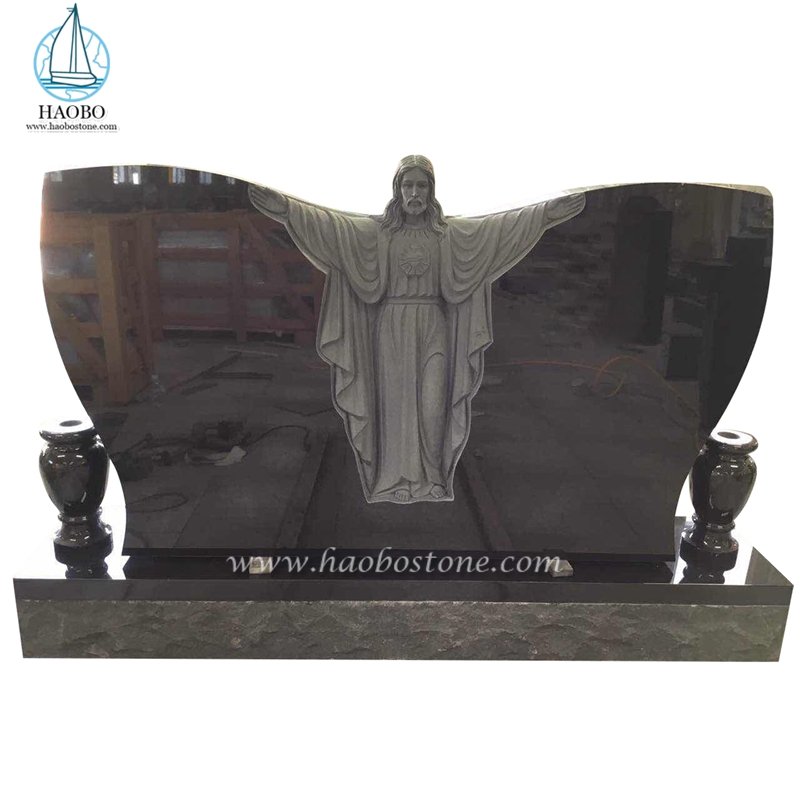 Надгробная плита Иисуса в форме бабочки из черного гранита
