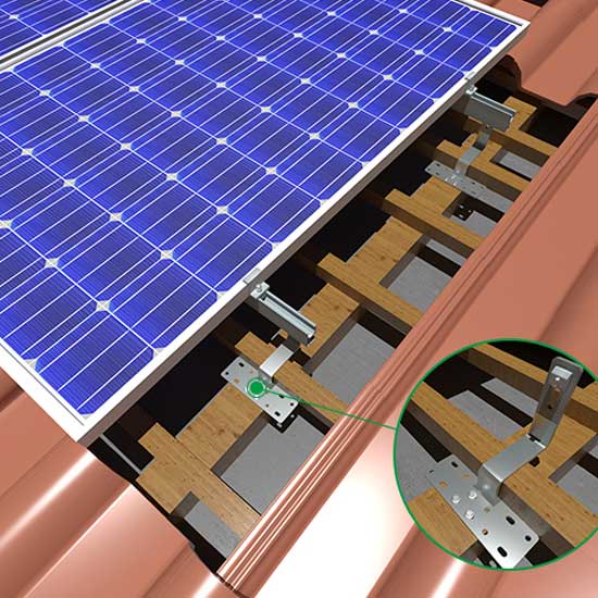 Система крепления панели солнечных батарей на черепичной крыше
