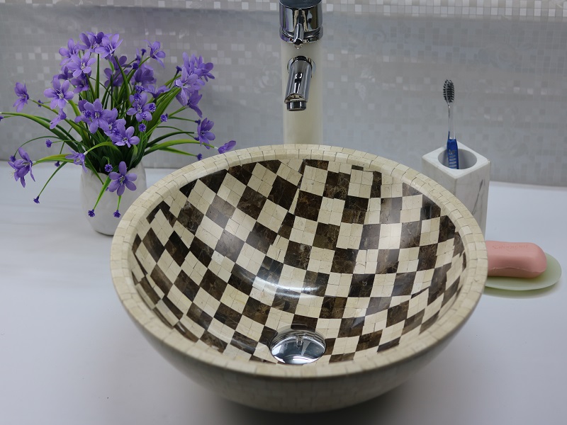 Раковина и раковина для ванной комнаты из мраморной мозаики круглой формы
