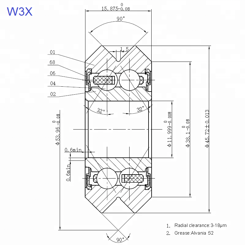 Чертеж подшипника W3xX