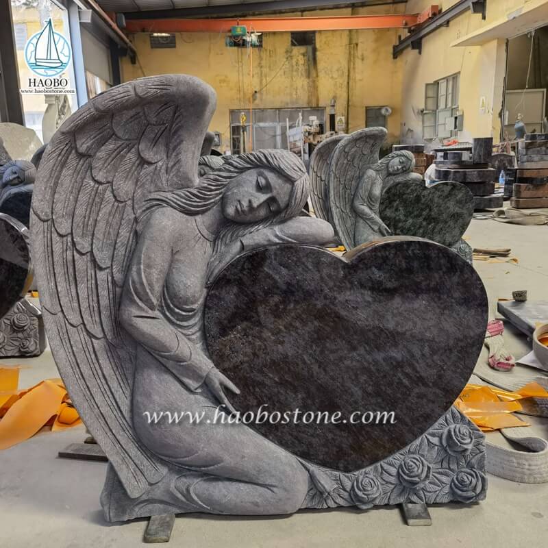 Багамский голубой гранит Ангел с резным надгробием в виде сердца
