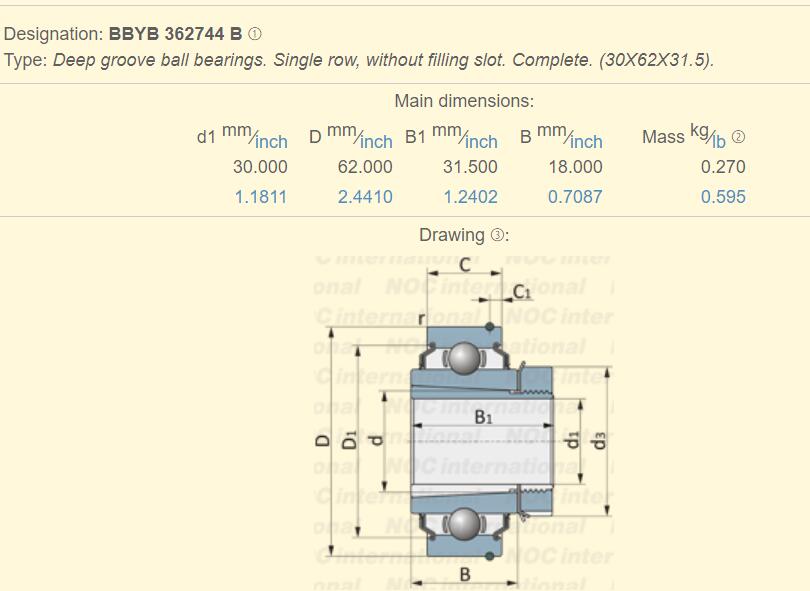 BBYB 362744 B Размер подшипника