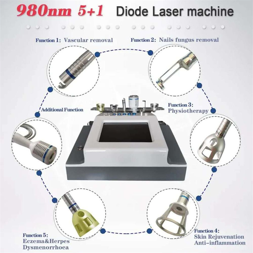 5 в 1 Безболезненная 980-нм диодная лазерная машина для удаления сосудистых звездочек с холодным молотком